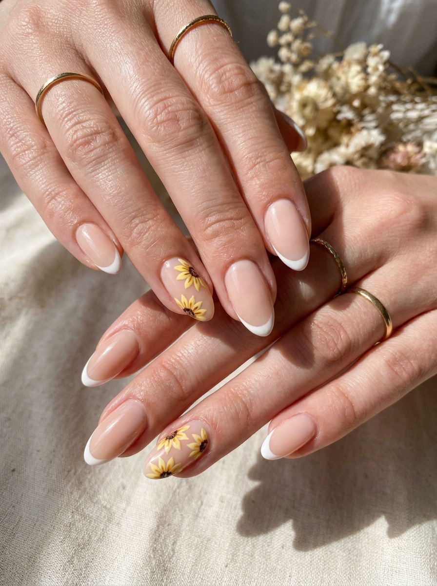 Sunflower French Nails